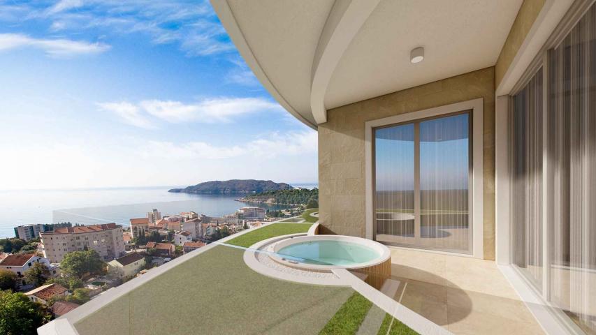 Trosoban stan 113m2 u novom kompleksu sa bazenom, SPA i pogledom na more - BECICI