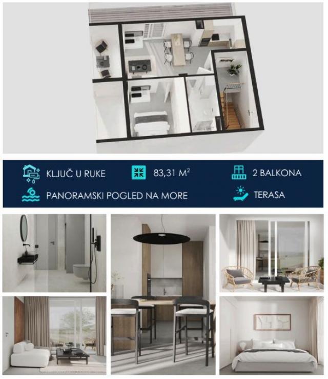 Jednosoban apartman 83.31m2 u novom kompleksu sa panoramskim pogledom na more – Tivat
