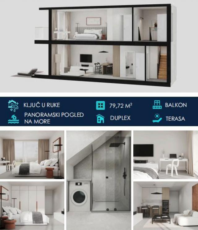Dupleks apartman 79.72m2 u novom kompleksu sa panoramskim pogledom na more – Tivat