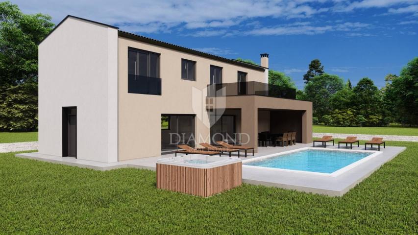 Poreč, surroundings, modern villa with swimming pool in nature