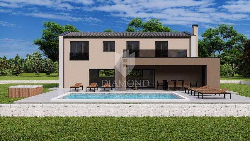 Poreč, surroundings, modern villa with swimming pool in nature