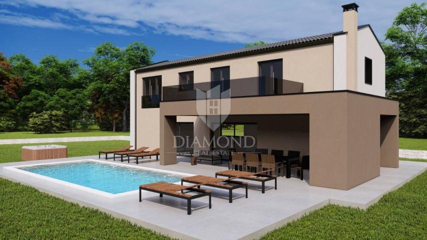 Poreč, surroundings, modern villa with swimming pool in nature