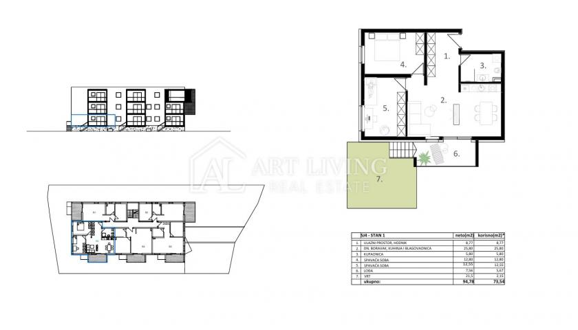 Vodice – modern two-bedroom apartment with garden, 500 m from the sea