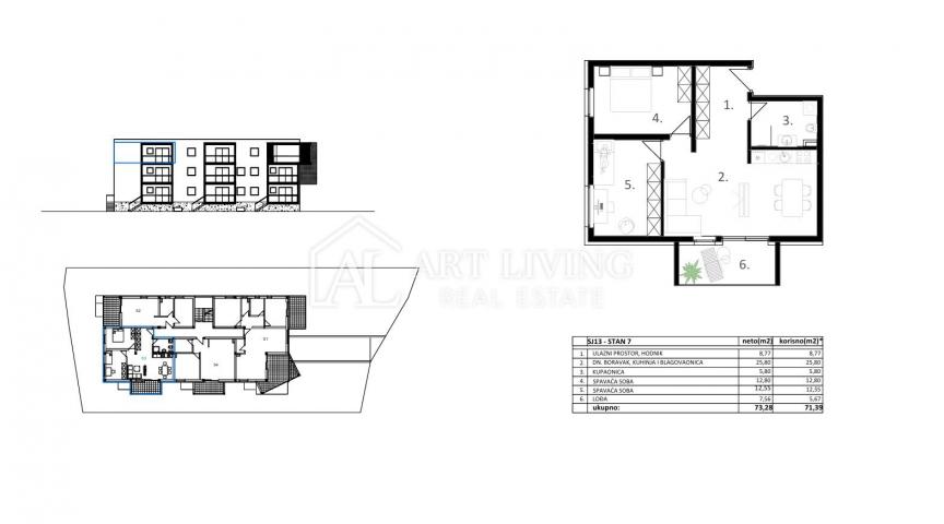 Vodice -atraktivan dvosoban stan u novogradnji, 71.39m2, TOP lokacija