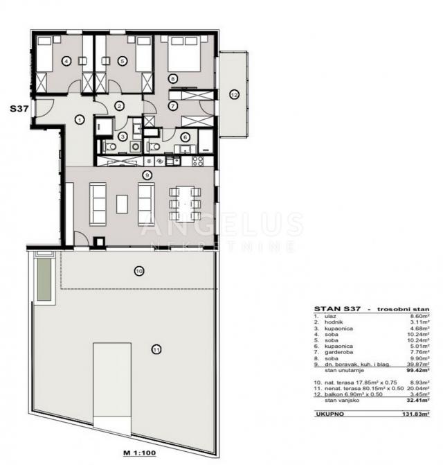 Kroatien, Split, Žnjan - Penthouse im NEUEN GEBÄUDE, 131.83 m2