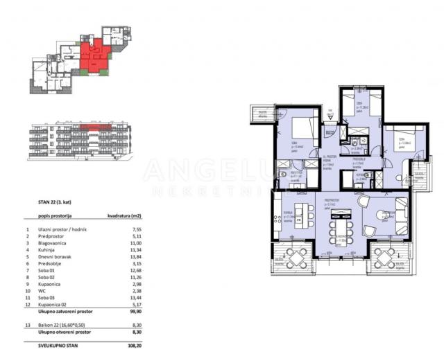 Trogir, Seget - stan u NOVOGRADNJI sa pogledom na more, 108.20 m2