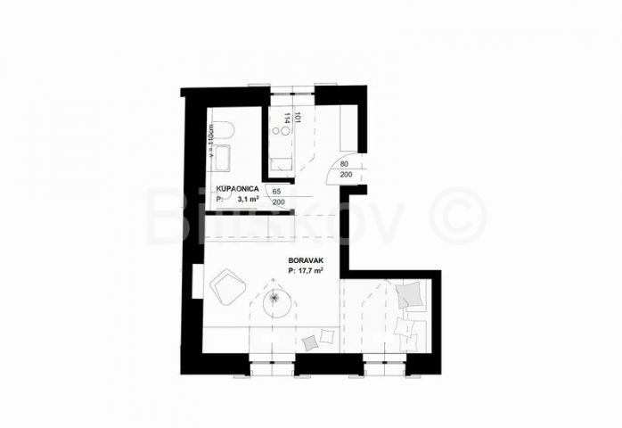 Brač, Murvica stan 20,8 m2, panoramski pogled na more