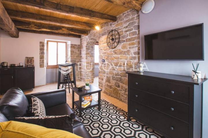 Istra, Oprtalj, kamena kuća u nizu s tri apartmana i dva poslovna prostora, jedinstvena ponuda