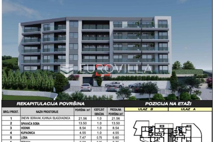 Makarska, novogradnja, jednosoban stan s terasom i vrtom te predivnim pogledom na more