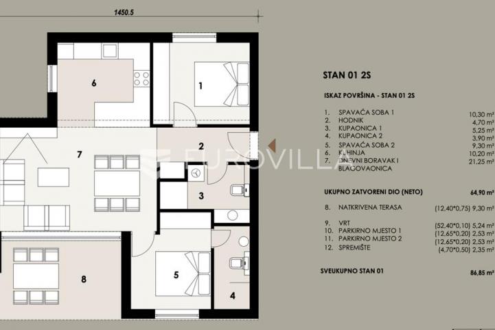 Zadar, Borik moderno koncipiran dvosobni stan u prizemlju s vrtom 85,59 m², S1