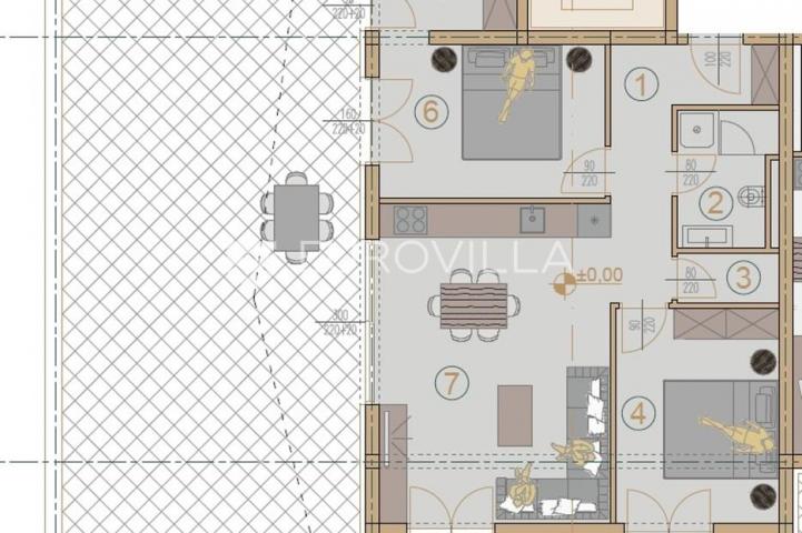 Istra, Pula, moderan trosobni stan 68 m² s terasom 80 m u blizini mora