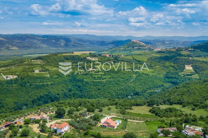 Istra, Rakotule -  zemljište 10100m2, T2 namjene, djelom građevinsko, pogled na Motovun