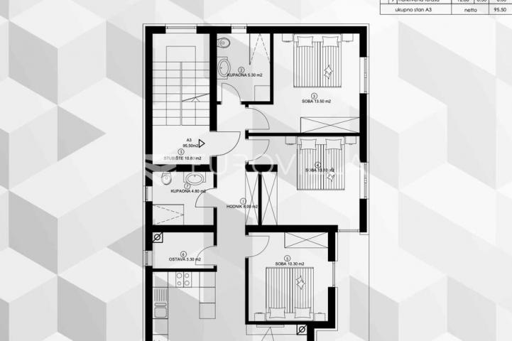 Pula, Pješčana Uvala, četverosobni stan novogradnje 2. kat, 95.50 m², 450 m od mora