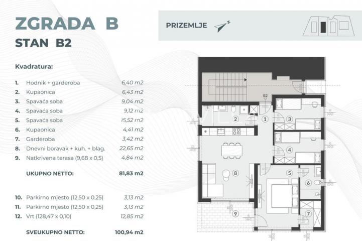 Istra, Fažana, luksuzan četverosoban stan 106.76 m², vrt 186.70 m², 1.2km od mora, zatvoreni komplek