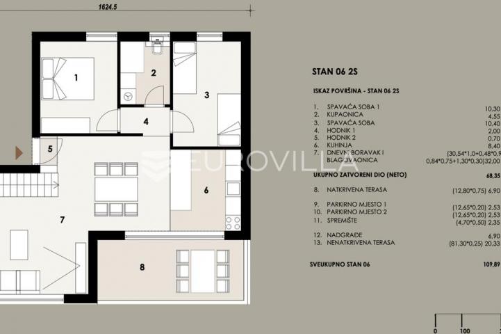 Zadar, Borik, ekskluzivan penthouse s krovnom terasom, 109,89 m², S6