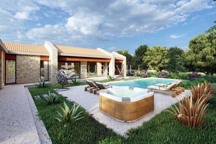 Istra, Rakotule, građevinsko zemljište s ishodovanom dozvolom za villu s bazenom, 1046 m²