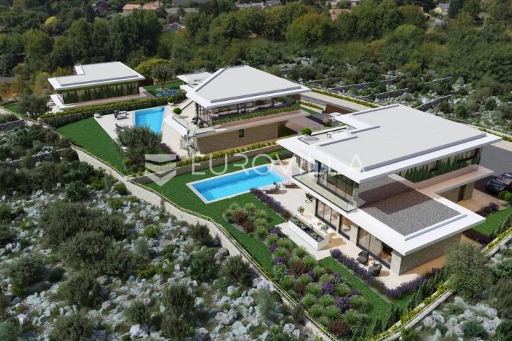 Trogir, Vinišće, luksuzna, jedinstveno villa suvremenog dizajna s bazenom, pogled na more
