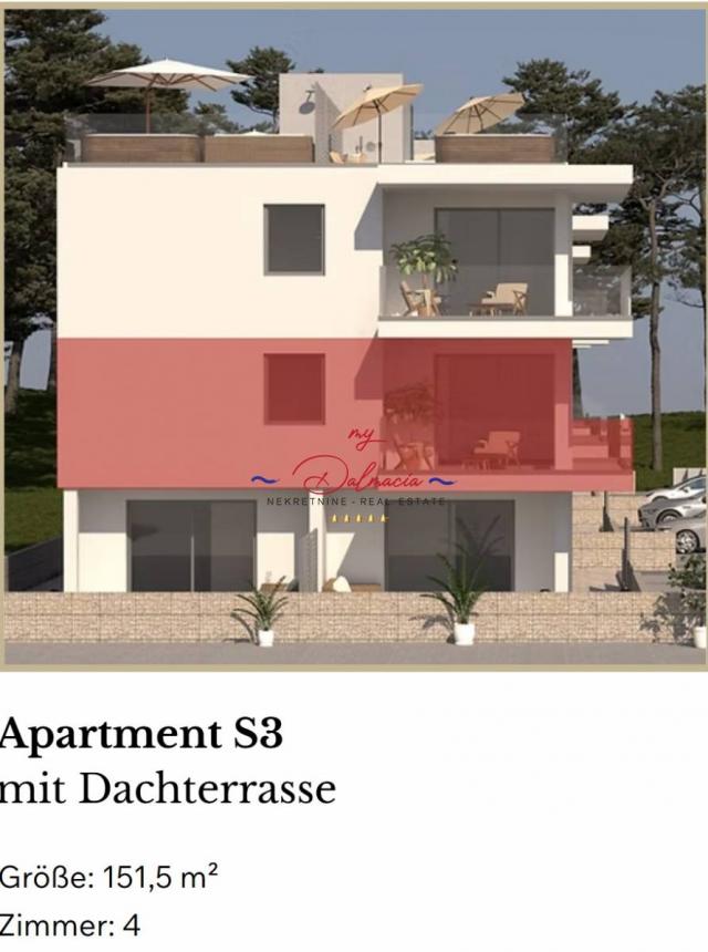 Luksuzni apartman Vir S3 i krovna terasa 2. red uz more