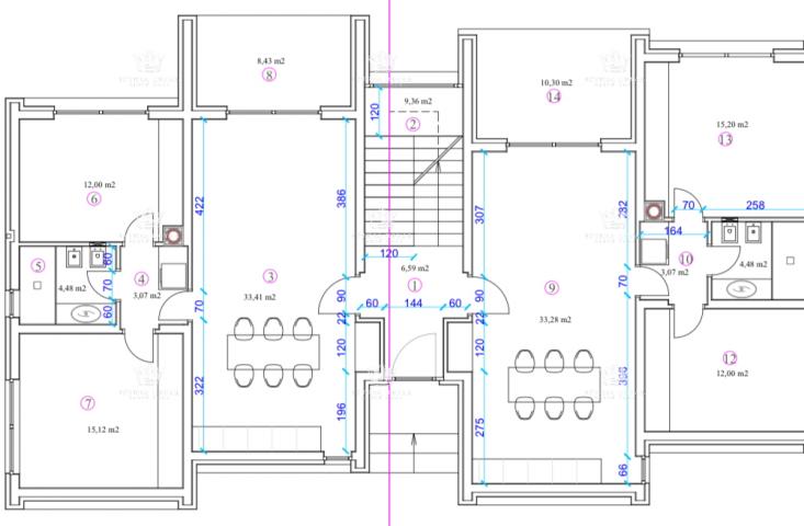 Istria, Murine, building land 900 m2, project for 6 apartments, building permit, 9 parking spaces