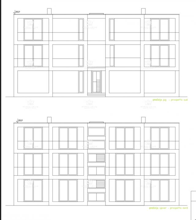 Istria, Murine, building land 900 m2, project for 6 apartments, building permit, 9 parking spaces