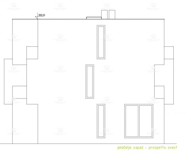 Istria, Murine, building land 900 m2, project for 6 apartments, building permit, 9 parking spaces