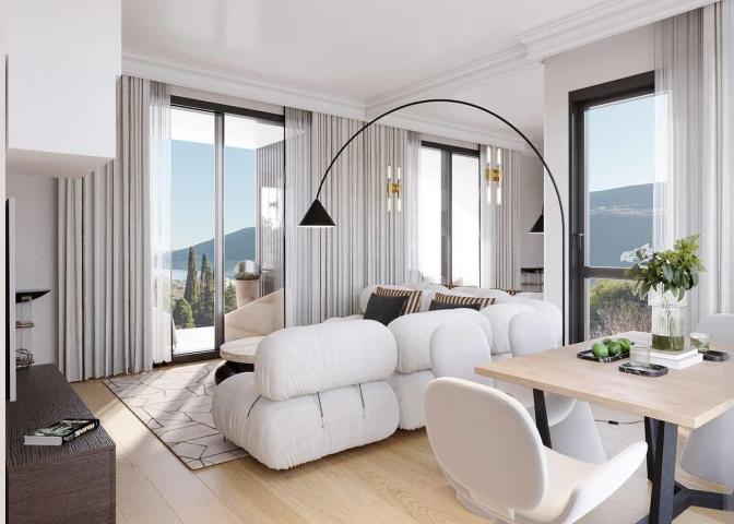 Jednosoban stan 64m2+33.52m2 gratis terase u novom stambenom kompleksu sa bazenom-Kumbor, Herceg Nov
