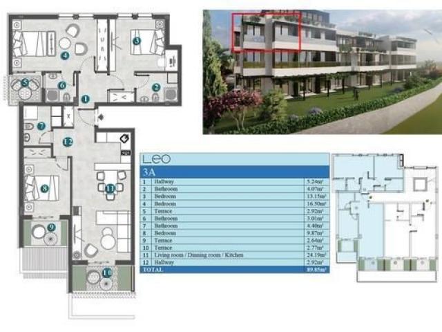 Jednosoban stan 64.24m2 u novom stambenom kompleksu sa bazenom-Kumbor, Herceg Novi