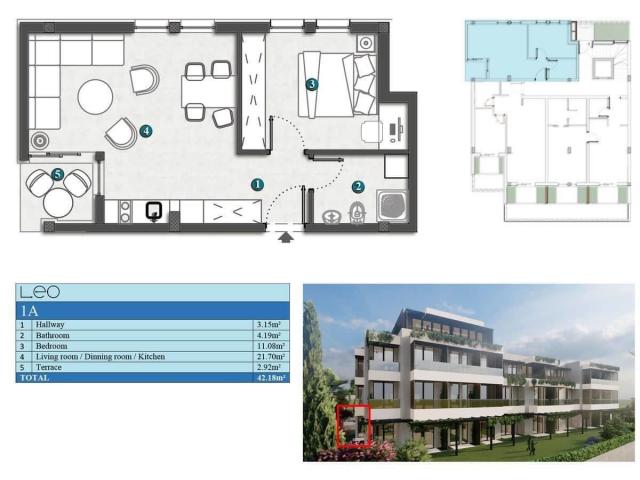 Jednosoban stan 64.24m2 u novom stambenom kompleksu sa bazenom-Kumbor, Herceg Novi