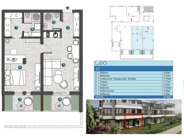 Jednosoban stan 41m2 u novom stambenom kompleksu sa bazenom-Kumbor, Herceg Novi