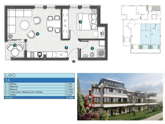 Jednosoban stan 41m2 u novom stambenom kompleksu sa bazenom-Kumbor, Herceg Novi