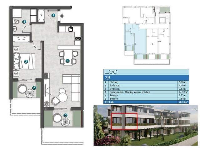 Jednosoban stan 41m2 u novom stambenom kompleksu sa bazenom-Kumbor, Herceg Novi