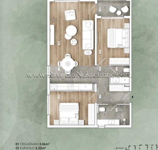 Two-bedroom apartment for sale in Kotor