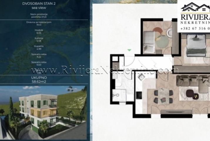 Zu verkaufen: Zwei-Zimmer-Wohnung mit Meerblick im Neubau Kava Tivat