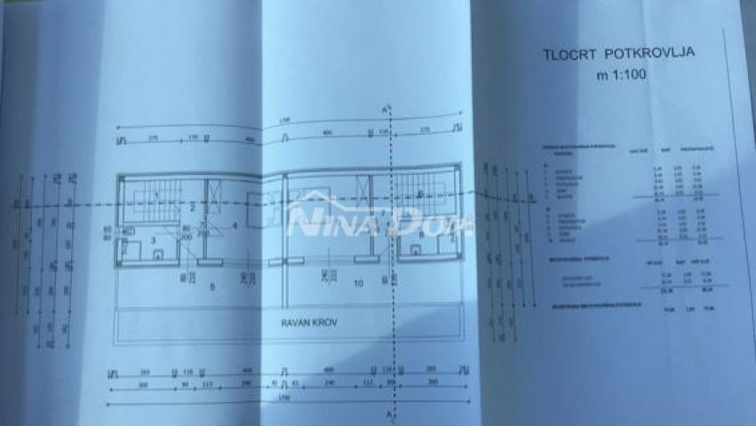 Novogradnja dvojnica prizemlje, kat i potkrovlje, pogled na more
