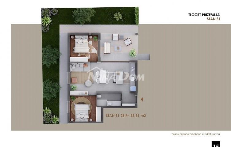 Apartman u prizemlju s vrtom, blizina mora i plaže