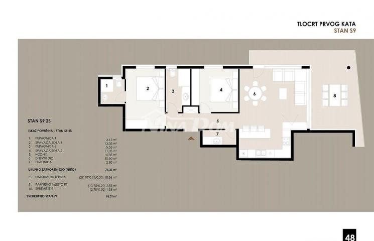 Apartman na drugom  katu, dvosoban  blizina mora i plaže S9