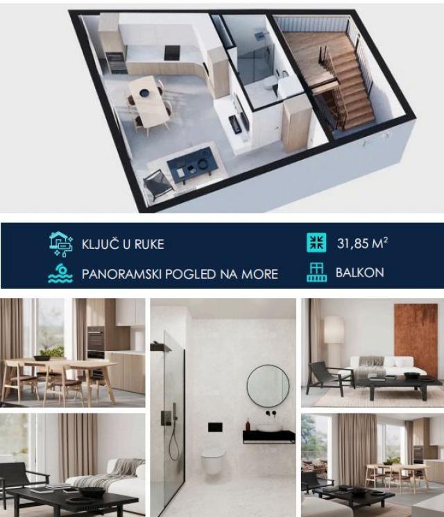 Studio apartman 31.85m2 u novom kompleksu sa panoramskim pogledom na more – Tivat
