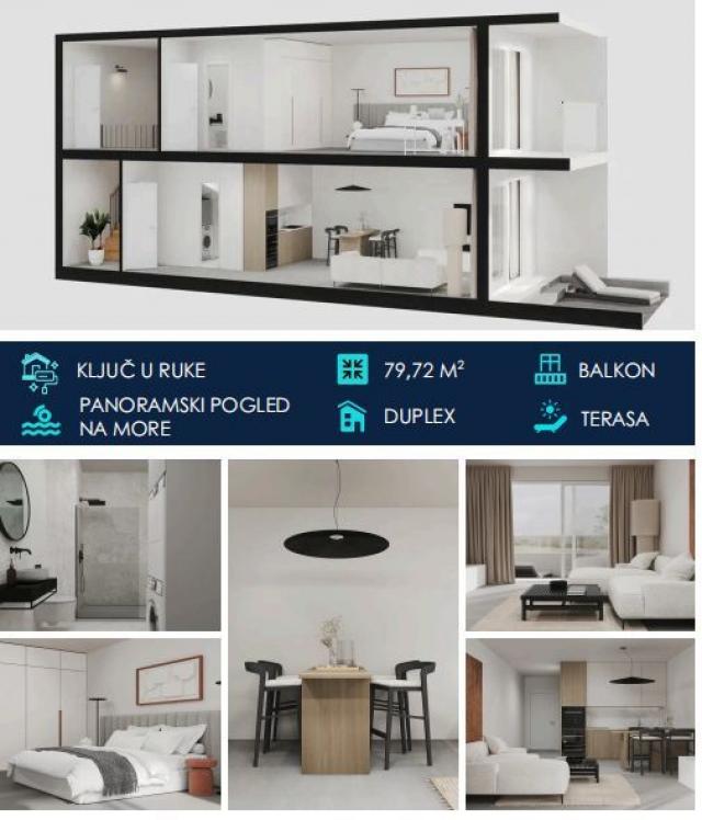 Dupleks apartman 79.72m2 u novom kompleksu sa panoramskim pogledom na more – Tivat
