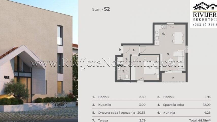 Na prodaju jednosoban stan u izgradnji Dumidran Tivat