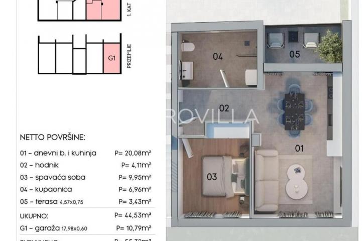 Istra, Pula, jednosoban stan s garažom