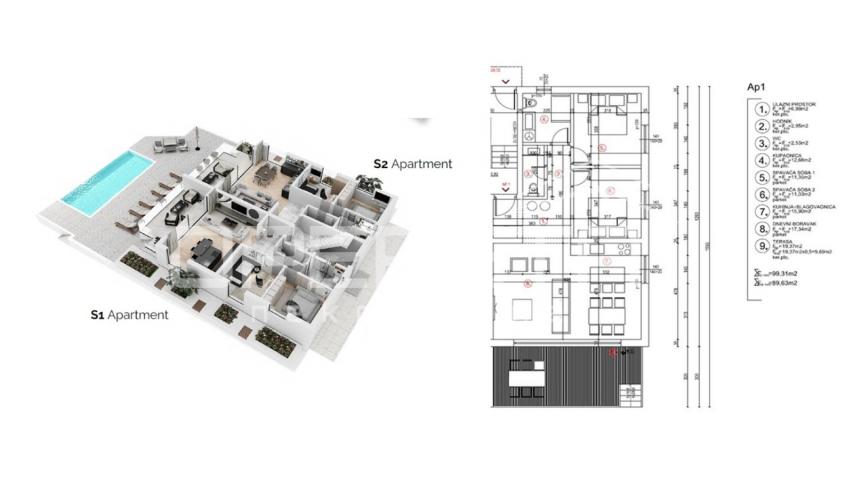 Luksuzna novogradnja, dvosoban apartman s bazenom, 95 m2, Pag, Bošana