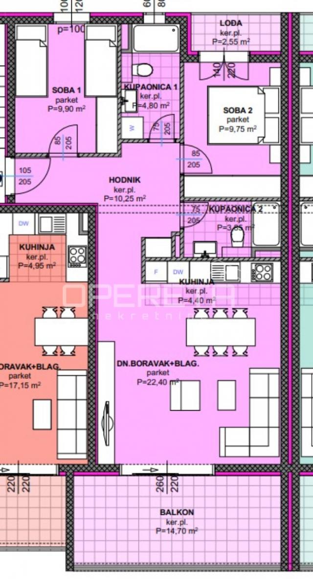 Novogradnja Makarska – Dvosobni stan 82,60 m² s balkonom i pogledom na more
