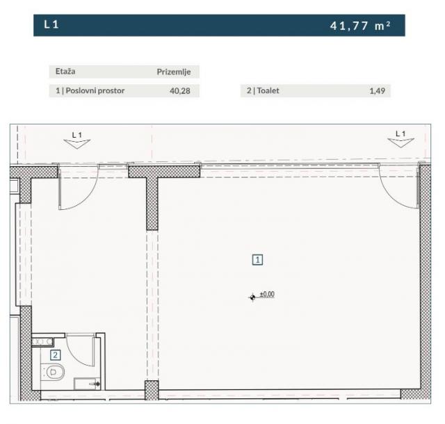 Poslovni prostor 41.77 u novom stambeno poslovnoj zgradi-Budva, Adok