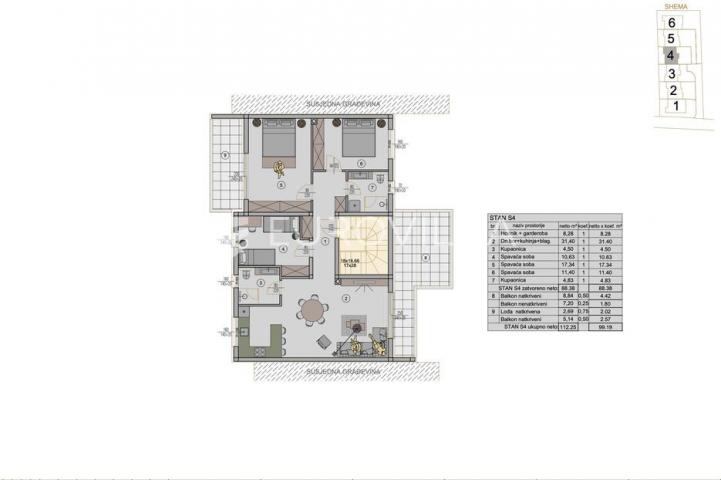 Pula, Kaštanjer, moderni penthouse u novogradnji, 2. kat, 106.76 m², vrhunska lokacija