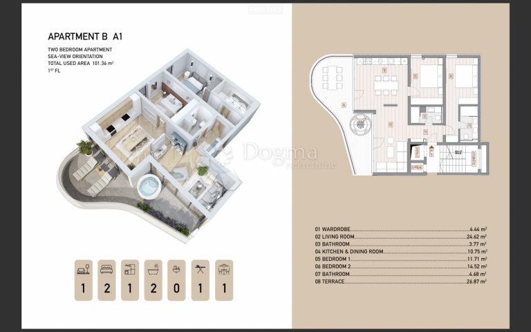 Opatija centar – Stan A1 74 m² pogled more 2026