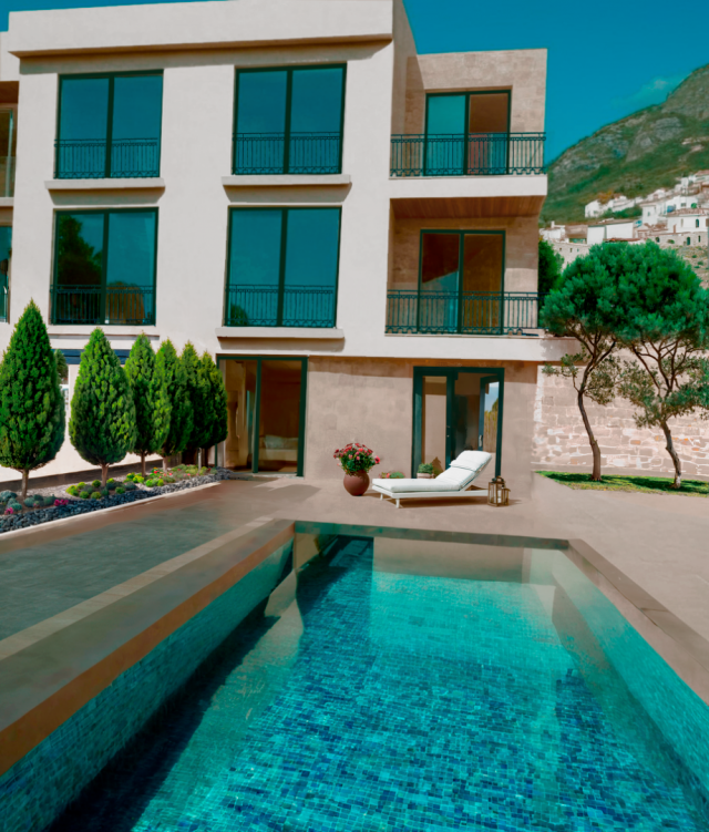 Townhouse in Montenegro with sea view and 4 levels in Budva Riviera