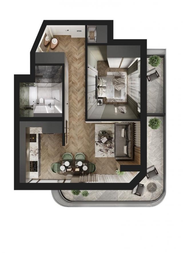 For living and income: two-bedroom apartment in Bar with a terrace and pool