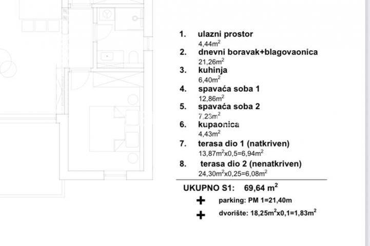 Primošten, dvosobni stan u prizemlju novogradnje s pogledom na more i vrtom
