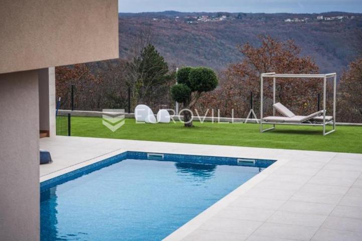 Istra, Tinjan, luksuzna moderna kuća s grijanim bazenom i panoramskim pogledom na Učku