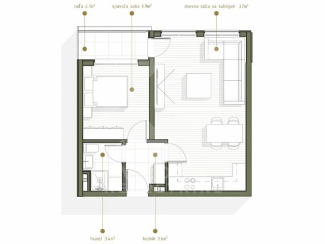 Prodaja, Jednosoban stan, Podgorica, Zabjelo, 48m2